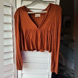 Urban Outfitters Rust Long Sleeve Babydoll Top